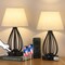 2pcs USB Touch Control Desk Lamp Set Bedside Table Lamps with AC Socket & Dual USB Ports, 3-Way Dimmable, Linen Shade Eye-Caring Nightstand Lighting